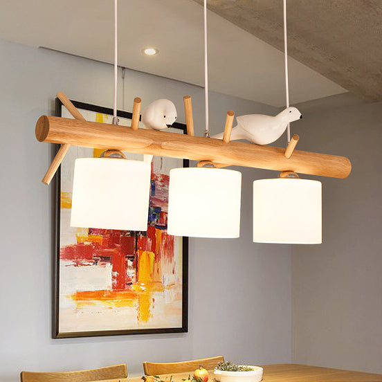 Contemporary Creative Wood & Glass Linear Cylindrical Shades 2/3-Light Chandelier For Dining Room, Bedroom & Living Room