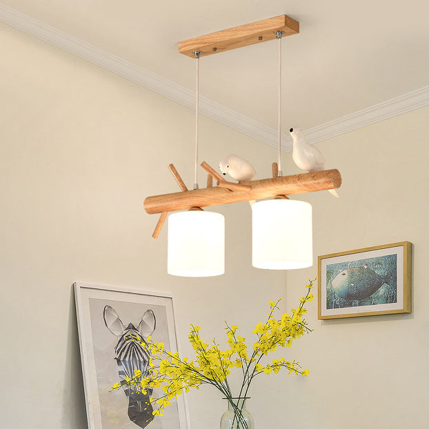 Contemporary Creative Wood & Glass Linear Cylindrical Shades 2/3-Light Chandelier For Dining Room, Bedroom & Living Room