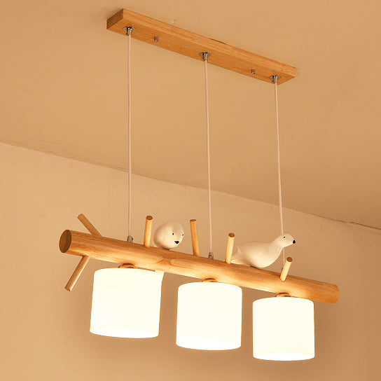 Pantallas cilíndricas lineales de madera y vidrio creativas contemporáneas de 2/3 luces para comedor, dormitorio y sala de estar 