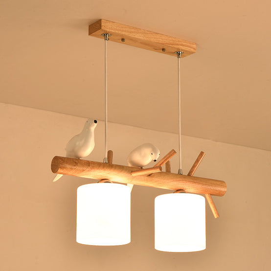Pantallas cilíndricas lineales de madera y vidrio creativas contemporáneas de 2/3 luces para comedor, dormitorio y sala de estar 