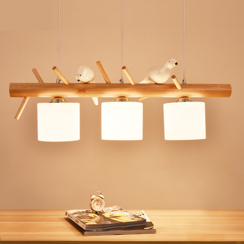 Pantallas cilíndricas lineales de madera y vidrio creativas contemporáneas de 2/3 luces para comedor, dormitorio y sala de estar 