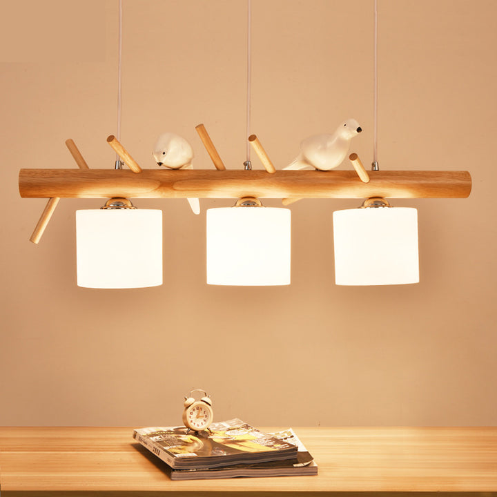Pantallas cilíndricas lineales de madera y vidrio creativas contemporáneas de 2/3 luces para comedor, dormitorio y sala de estar 