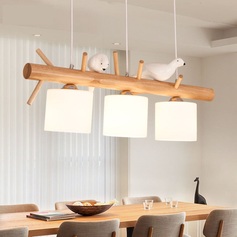 Pantallas cilíndricas lineales de madera y vidrio creativas contemporáneas de 2/3 luces para comedor, dormitorio y sala de estar 