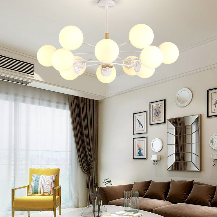 Contemporary Nordic Metal, Wood & Glass Round 6/8/10/12-Light Chandelier For Bedroom & Living Room