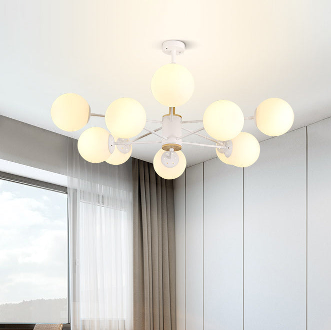 Contemporary Nordic Metal, Wood & Glass Round 6/8/10/12-Light Chandelier For Bedroom & Living Room