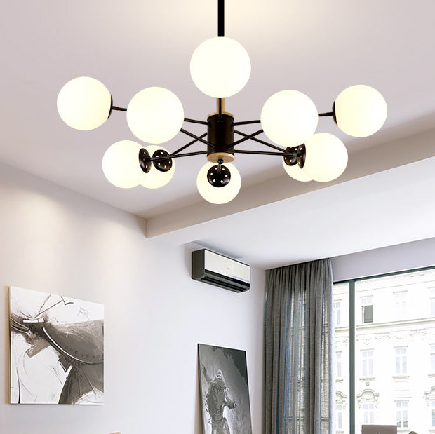 Contemporary Nordic Metal, Wood & Glass Round 6/8/10/12-Light Chandelier For Bedroom & Living Room