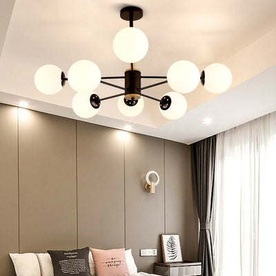 Contemporary Nordic Metal, Wood & Glass Round 6/8/10/12-Light Chandelier For Bedroom & Living Room