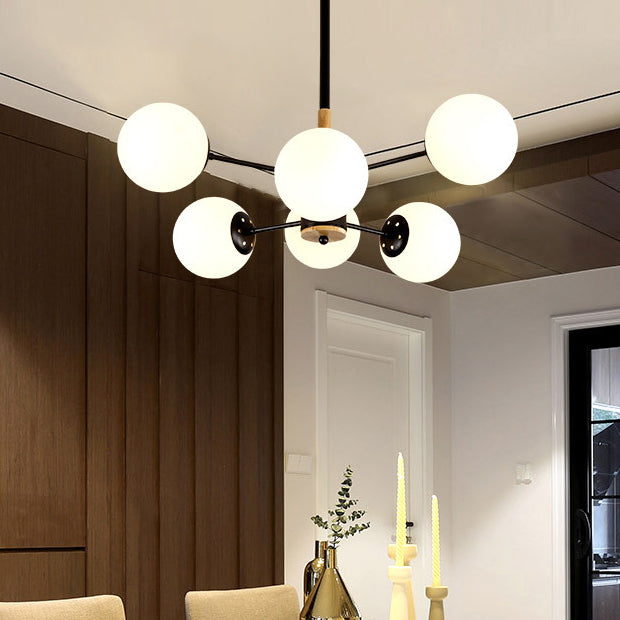 Zeitgenössischer nordischer Kronleuchter aus Metall, Holz &amp; Glas mit 6/8/10/12 Lichtern für Schlafzimmer &amp; Wohnzimmer 
