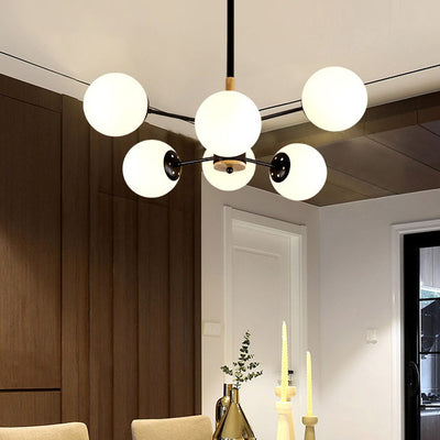 Contemporary Nordic Metal, Wood & Glass Round 6/8/10/12-Light Chandelier For Bedroom & Living Room