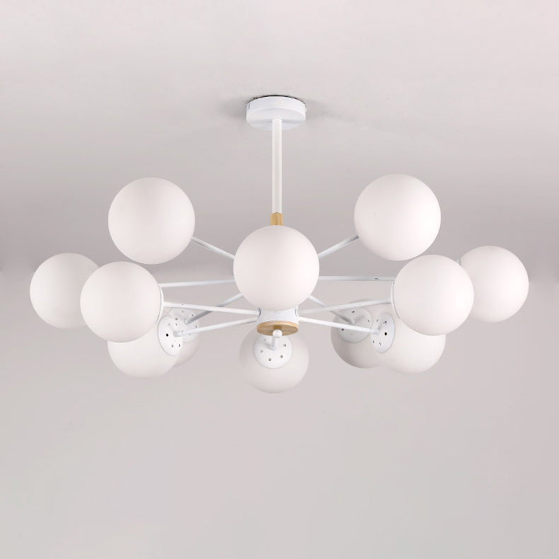 Contemporary Nordic Metal, Wood & Glass Round 6/8/10/12-Light Chandelier For Bedroom & Living Room