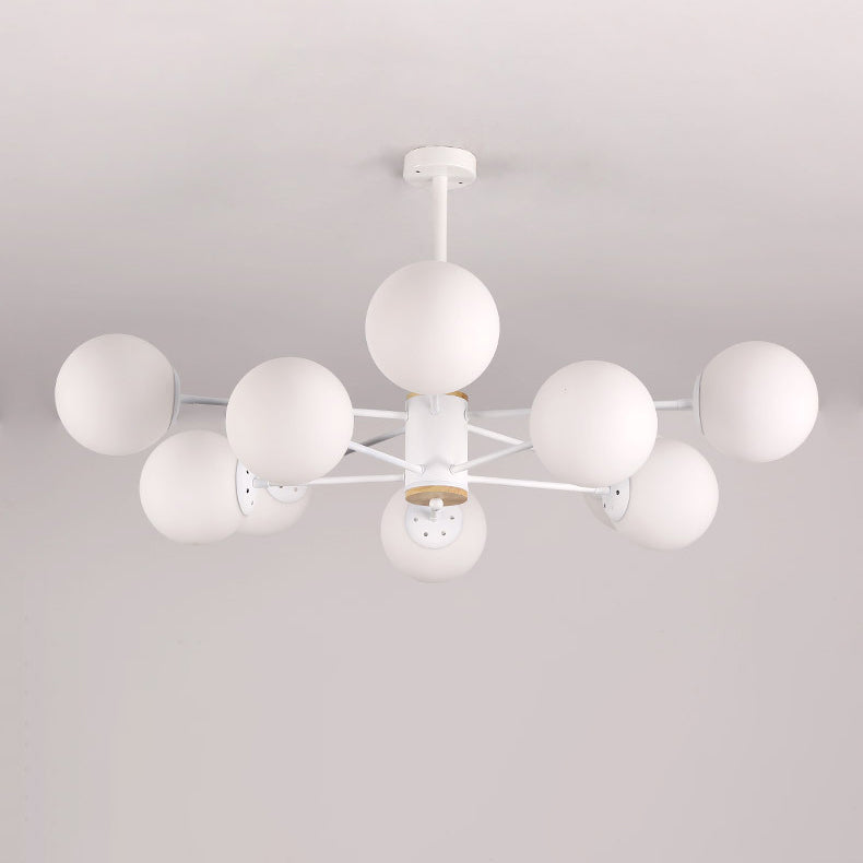 Contemporary Nordic Metal, Wood & Glass Round 6/8/10/12-Light Chandelier For Bedroom & Living Room
