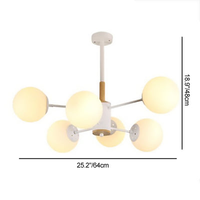 Contemporary Nordic Metal, Wood & Glass Round 6/8/10/12-Light Chandelier For Bedroom & Living Room