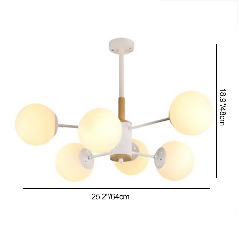 Contemporary Nordic Metal, Wood & Glass Round 6/8/10/12-Light Chandelier For Bedroom & Living Room