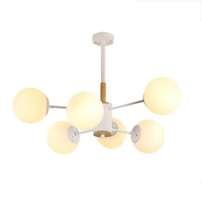 Contemporary Nordic Metal, Wood & Glass Round 6/8/10/12-Light Chandelier For Bedroom & Living Room
