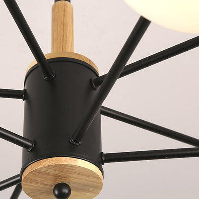 Contemporary Nordic Metal, Wood & Glass Round 6/8/10/12-Light Chandelier For Bedroom & Living Room