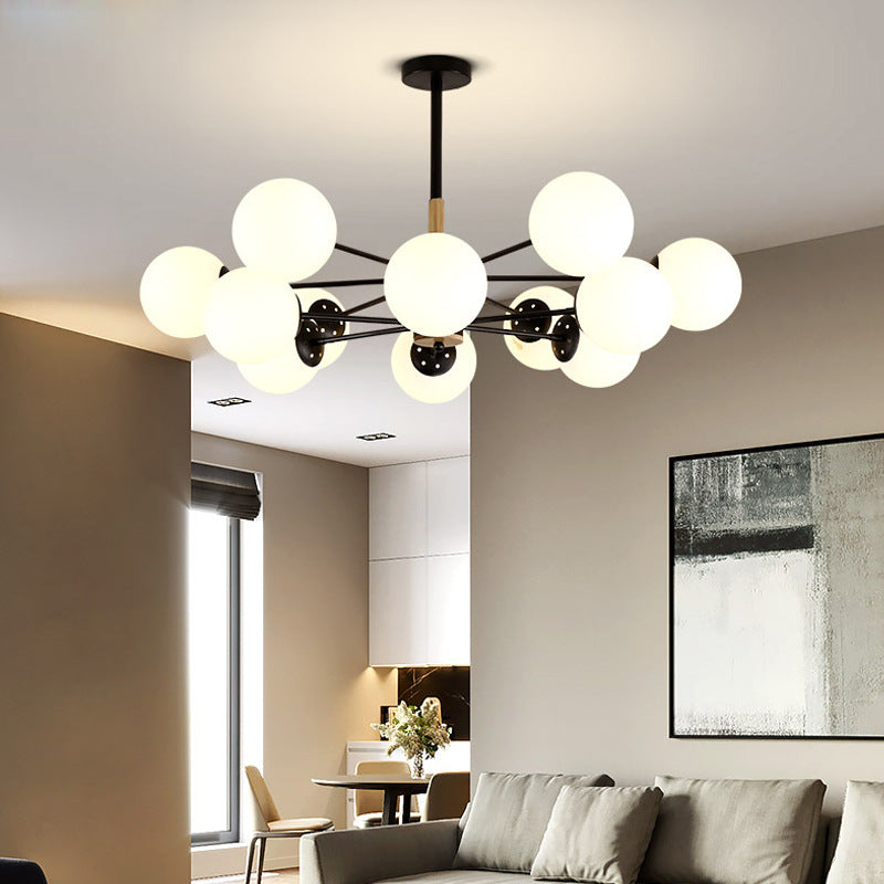 Contemporary Nordic Metal, Wood & Glass Round 6/8/10/12-Light Chandelier For Bedroom & Living Room