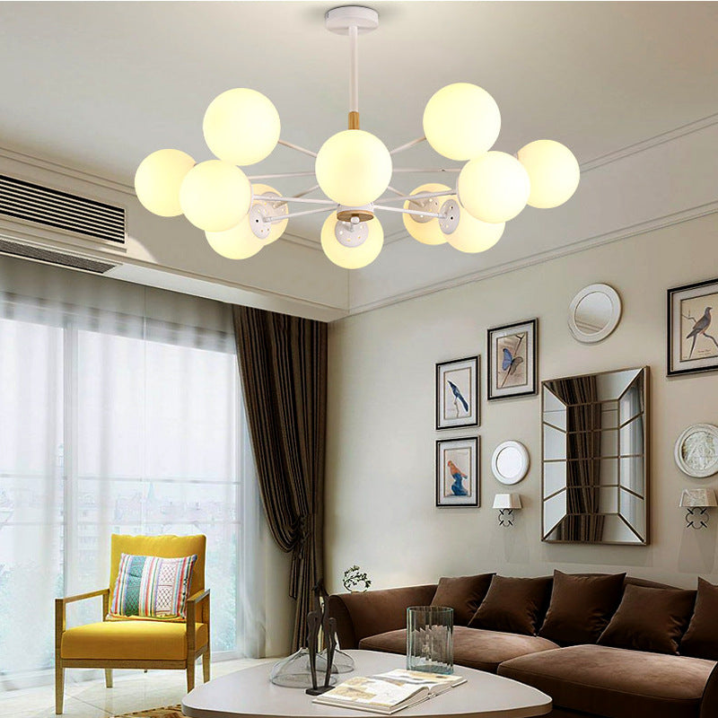 Contemporary Nordic Metal, Wood & Glass Round 6/8/10/12-Light Chandelier For Bedroom & Living Room
