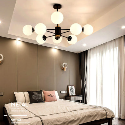 Contemporary Nordic Metal, Wood & Glass Round 6/8/10/12-Light Chandelier For Bedroom & Living Room