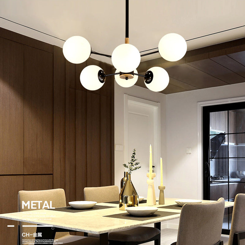 Zeitgenössischer nordischer Kronleuchter aus Metall, Holz &amp; Glas mit 6/8/10/12 Lichtern für Schlafzimmer &amp; Wohnzimmer 