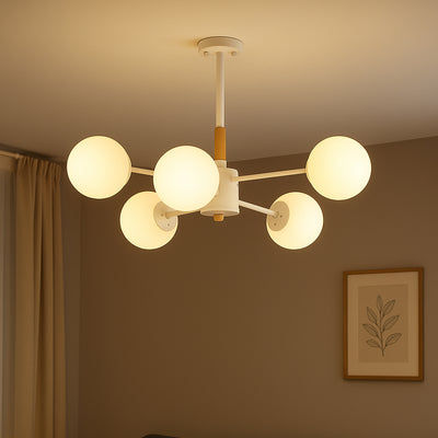 Contemporary Nordic Metal, Wood & Glass Round 6/8/10/12-Light Chandelier For Bedroom & Living Room