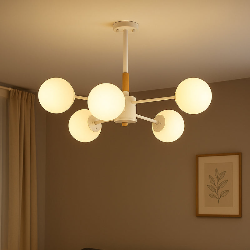 Contemporary Nordic Metal, Wood & Glass Round 6/8/10/12-Light Chandelier For Bedroom & Living Room