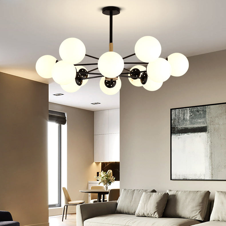 Contemporary Nordic Metal, Wood & Glass Round 6/8/10/12-Light Chandelier For Bedroom & Living Room