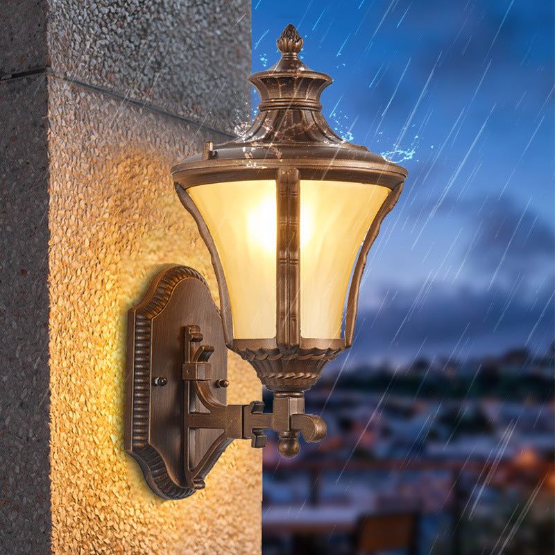 Traditional European Aluminum &amp; Glass Conical 1-Light Waterproof Wall Sconce Lamp For Outdoor Garden &amp; Patio