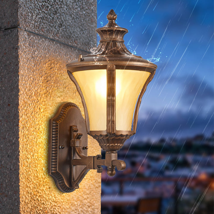 Traditional European Aluminum &amp; Glass Conical 1-Light Waterproof Wall Sconce Lamp For Outdoor Garden &amp; Patio