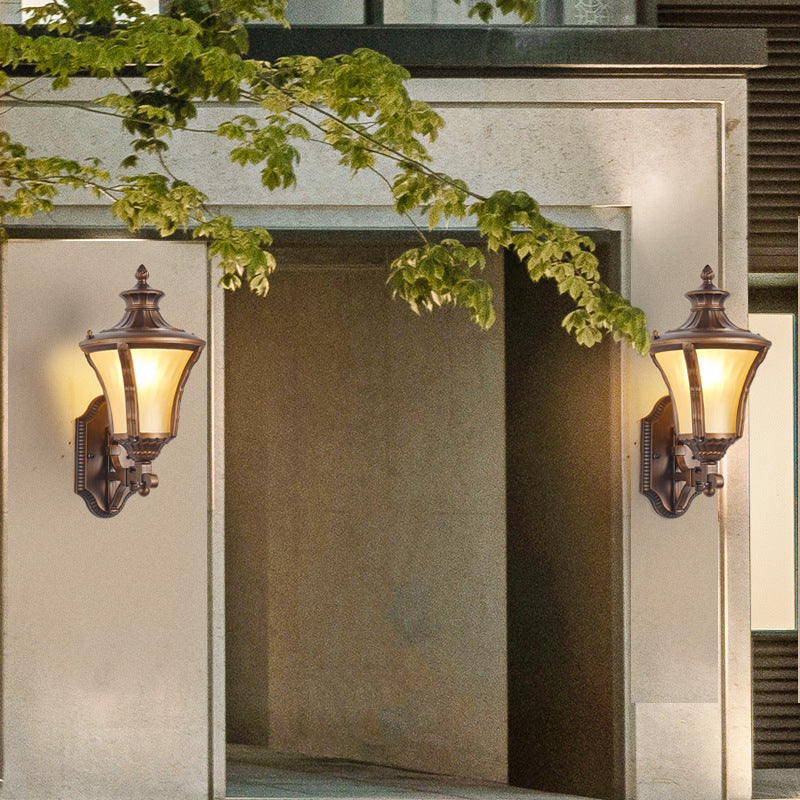 Traditional European Aluminum &amp; Glass Conical 1-Light Waterproof Wall Sconce Lamp For Outdoor Garden &amp; Patio