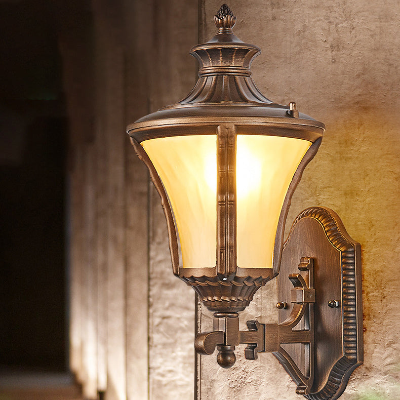 Traditional European Aluminum &amp; Glass Conical 1-Light Waterproof Wall Sconce Lamp For Outdoor Garden &amp; Patio