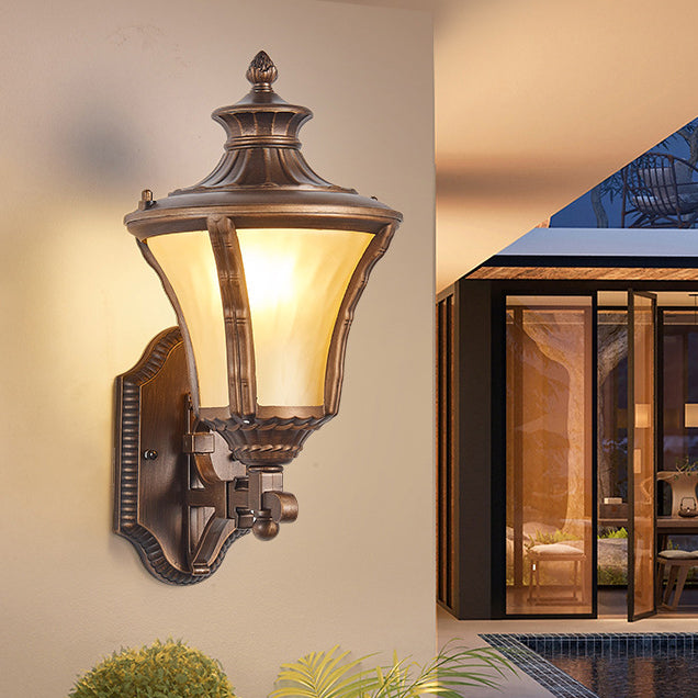 Traditional European Aluminum &amp; Glass Conical 1-Light Waterproof Wall Sconce Lamp For Outdoor Garden &amp; Patio