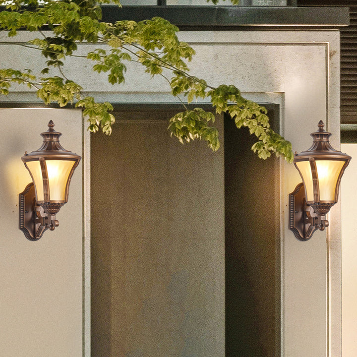 Traditional European Aluminum &amp; Glass Conical 1-Light Waterproof Wall Sconce Lamp For Outdoor Garden &amp; Patio