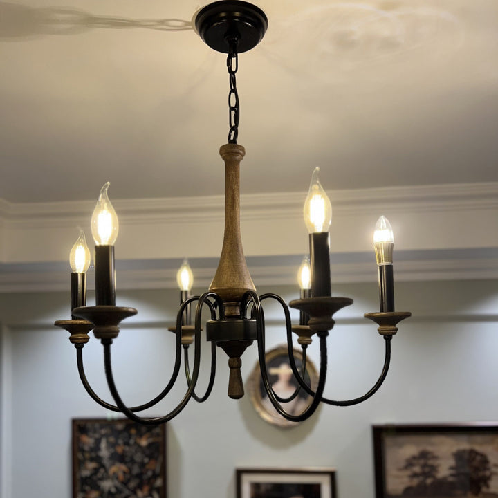 Chandelier traditionnel en métal et bois rustique à 6/8/12 lumières pour salon et chambre 