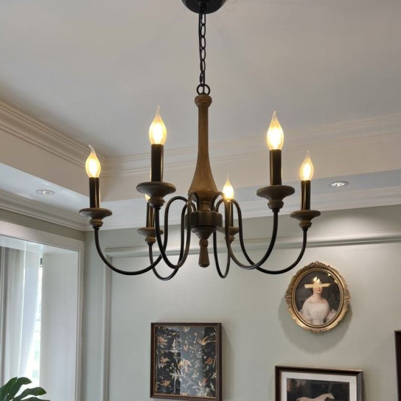 Chandelier traditionnel en métal et bois rustique à 6/8/12 lumières pour salon et chambre 