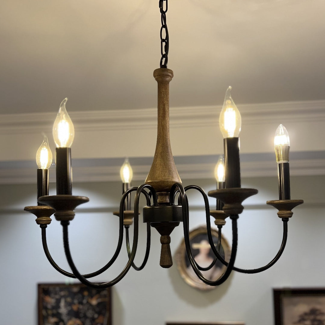 Chandelier traditionnel en métal et bois rustique à 6/8/12 lumières pour salon et chambre 