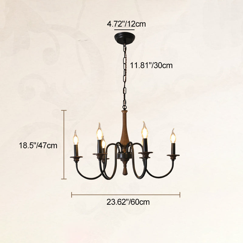 Chandelier traditionnel en métal et bois rustique à 6/8/12 lumières pour salon et chambre 