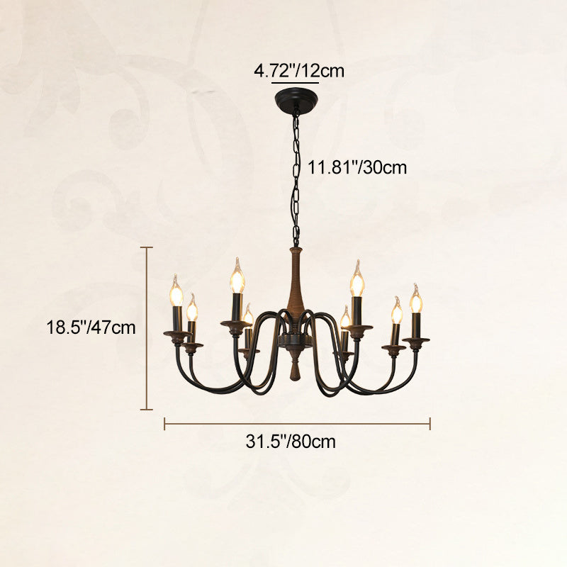 Chandelier traditionnel en métal et bois rustique à 6/8/12 lumières pour salon et chambre 