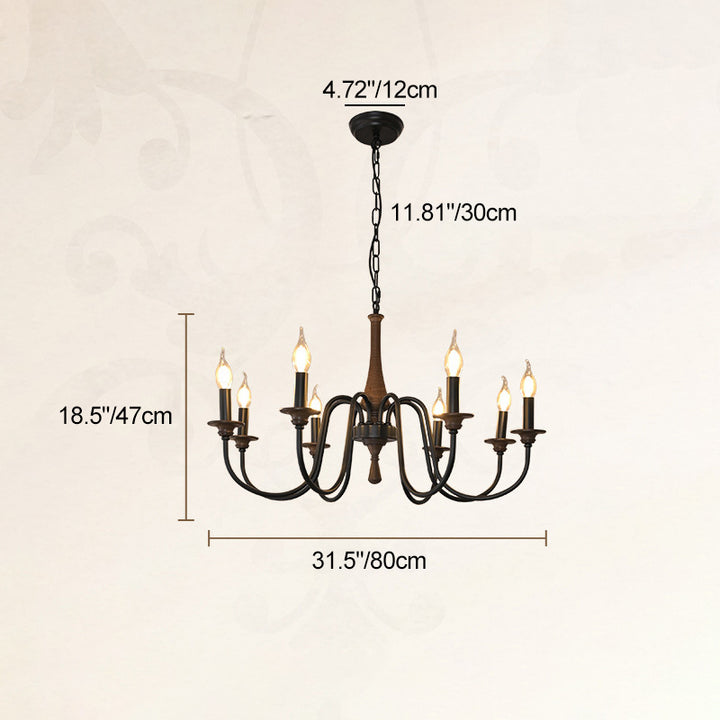 Chandelier traditionnel en métal et bois rustique à 6/8/12 lumières pour salon et chambre 