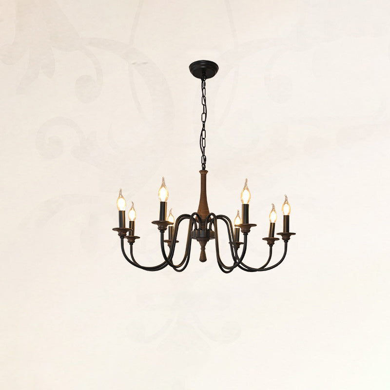 Chandelier traditionnel en métal et bois rustique à 6/8/12 lumières pour salon et chambre 
