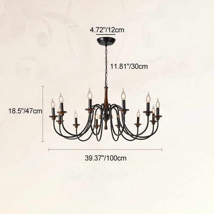 Chandelier traditionnel en métal et bois rustique à 6/8/12 lumières pour salon et chambre 