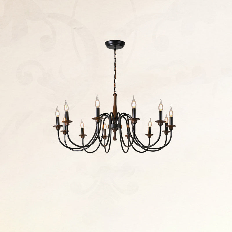 Chandelier traditionnel en métal et bois rustique à 6/8/12 lumières pour salon et chambre 