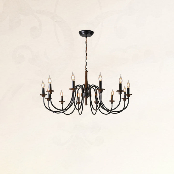Chandelier traditionnel en métal et bois rustique à 6/8/12 lumières pour salon et chambre 