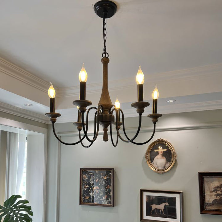 Chandelier traditionnel en métal et bois rustique à 6/8/12 lumières pour salon et chambre 