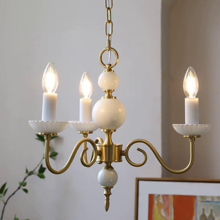 Traditional French Brass & Glass Candle Round 3/5-Light Chandelier For Bedroom & Living Room