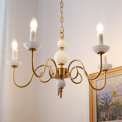 Traditional French Brass & Glass Candle Round 3/5-Light Chandelier For Bedroom & Living Room