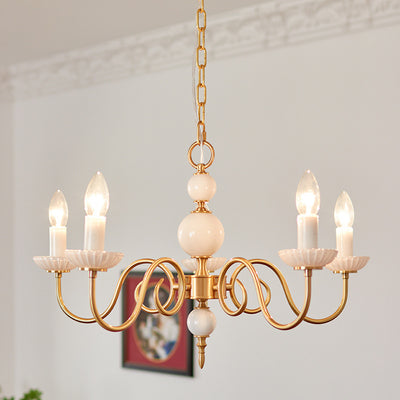 Traditional French Brass & Glass Candle Round 3/5-Light Chandelier For Bedroom & Living Room