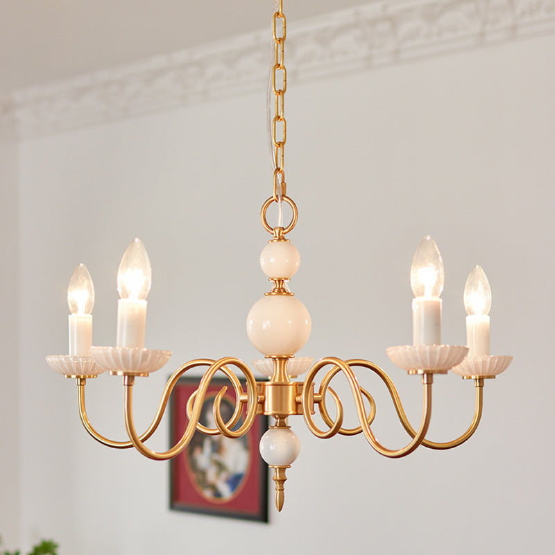 Traditional French Brass & Glass Candle Round 3/5-Light Chandelier For Bedroom & Living Room