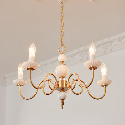 Traditional French Brass & Glass Candle Round 3/5-Light Chandelier For Bedroom & Living Room