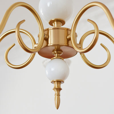Traditional French Brass & Glass Candle Round 3/5-Light Chandelier For Bedroom & Living Room