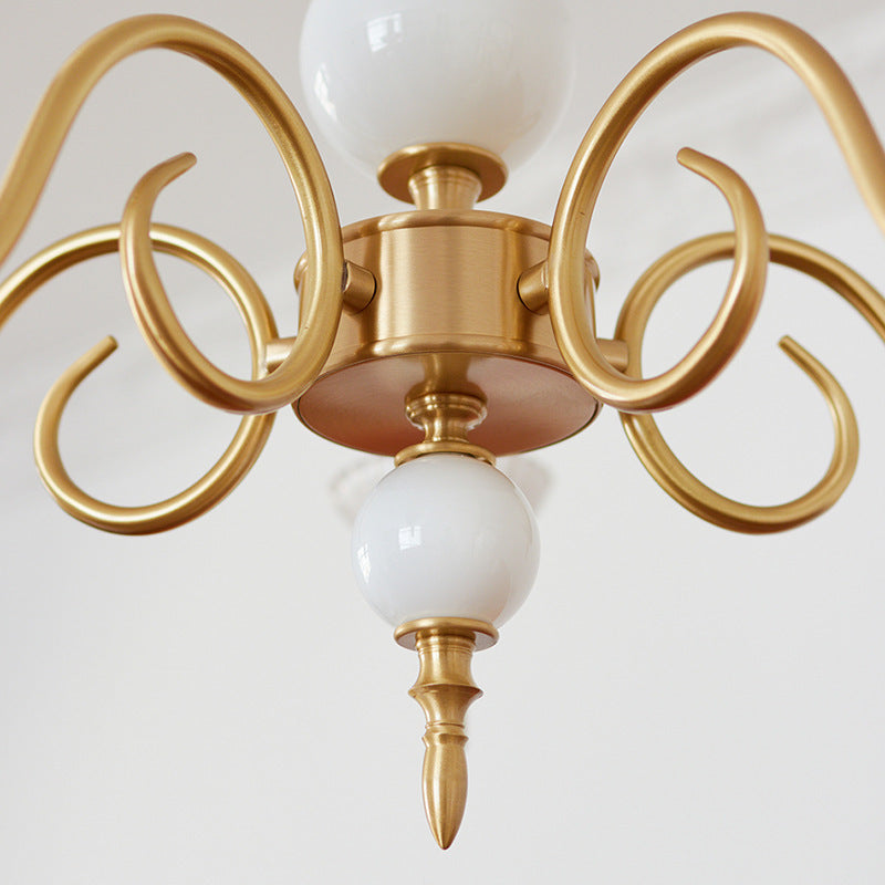 Traditional French Brass & Glass Candle Round 3/5-Light Chandelier For Bedroom & Living Room